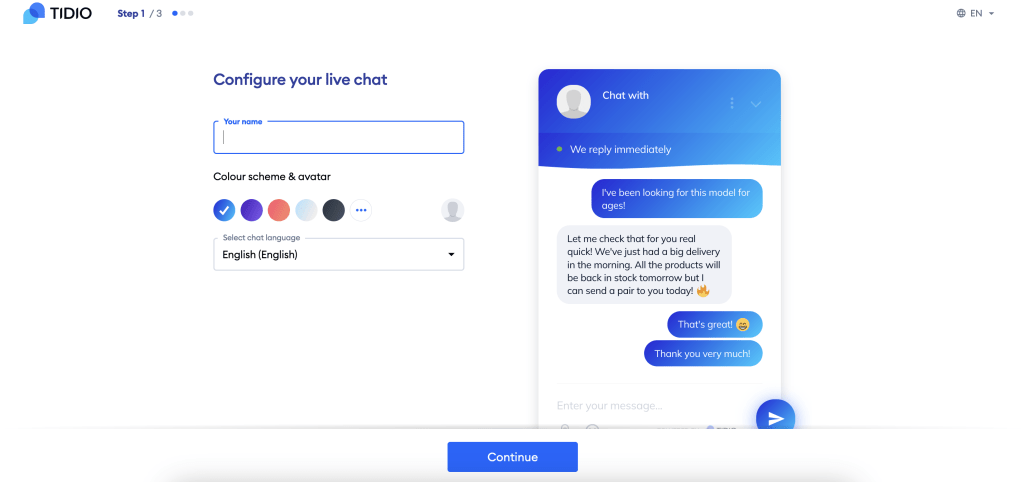 Setup - Tidio live chat lyro agent setup